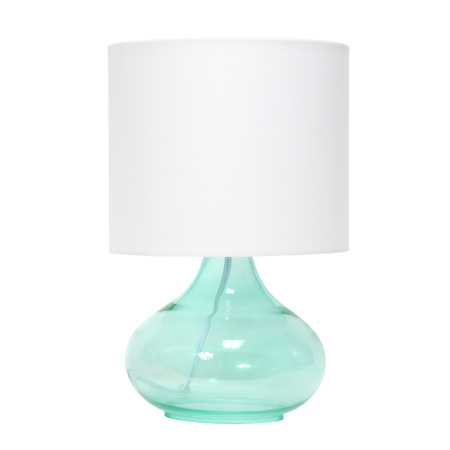 SIMPLE DESIGNS Glass Raindrop Table Lamp with Fabric Shade, Aqua with White Shade LT2063-AOW